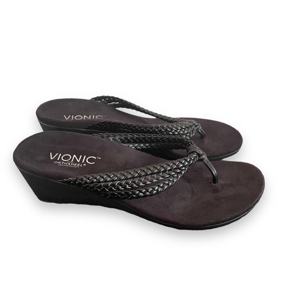 Vionic Black Braided Wedge Sandals - Picture 4 of 7